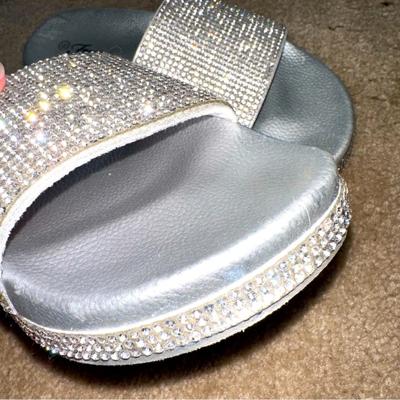 Silver Rhinestone Open Toe Slides / Sandals - Picture 4 of 6